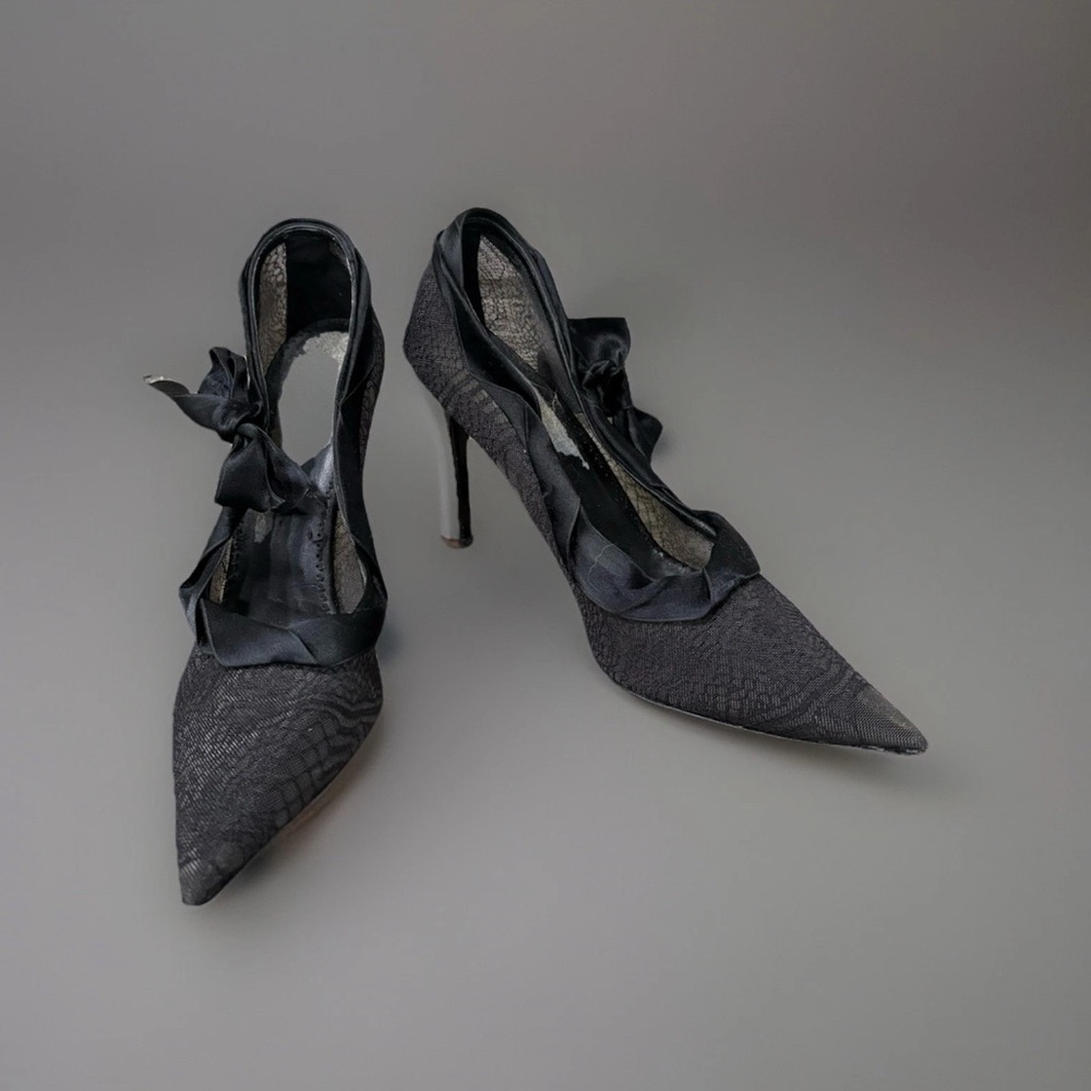 Women’s Stella McCartney Black Bow Trim Mesh Vegan Heels - Size 37.5/ US 7.5